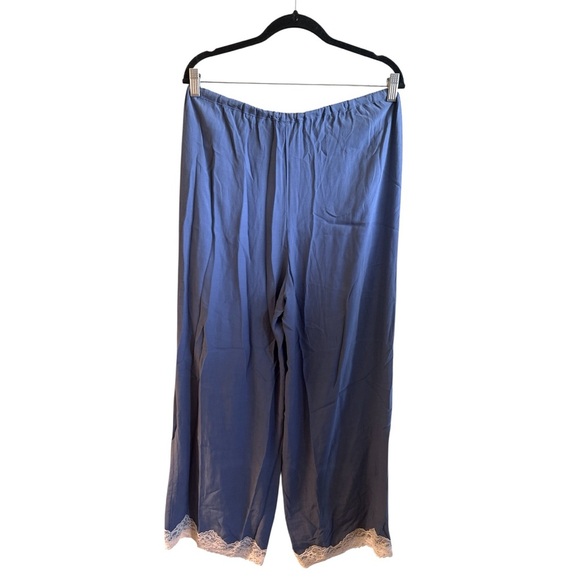 Anthropologie Lace Trim Silky Pants Size Medium Blue Drawstring Waist Pockets - Picture 6 of 14